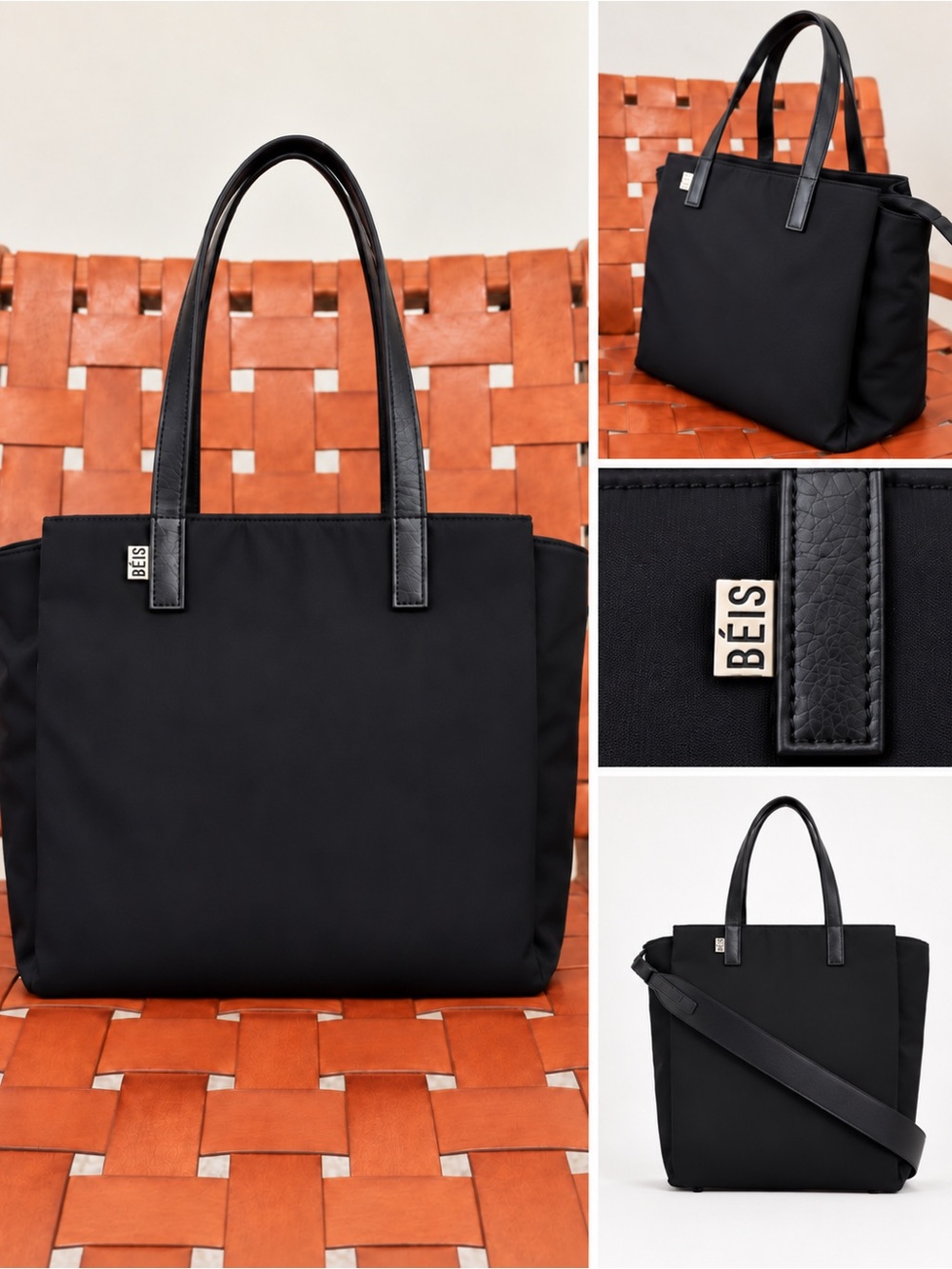 BEIS Black Nylon Tote with Top Handles